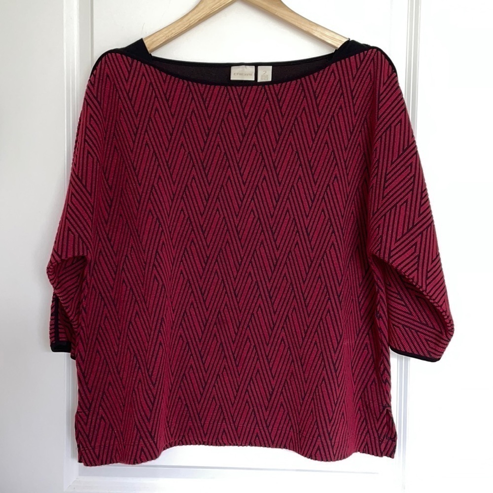 Chico’s Women’s 3/4 Sleeves Geometric Top Red/Black L